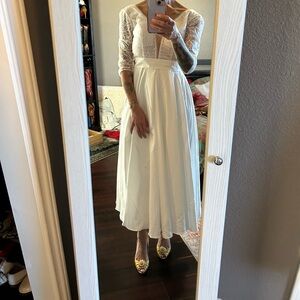 Elegant Ivory Satin & Lace Dress